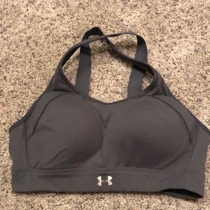 Gray Under Armour adjustable clasp back sports bra. Size S.